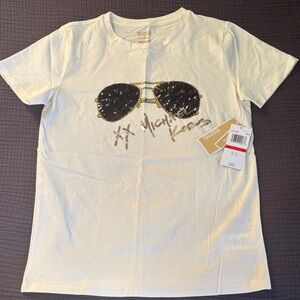 Michael Kors Cream T-Shirt with Black Sunglasses Design Womens XS MSRP$98 T-144